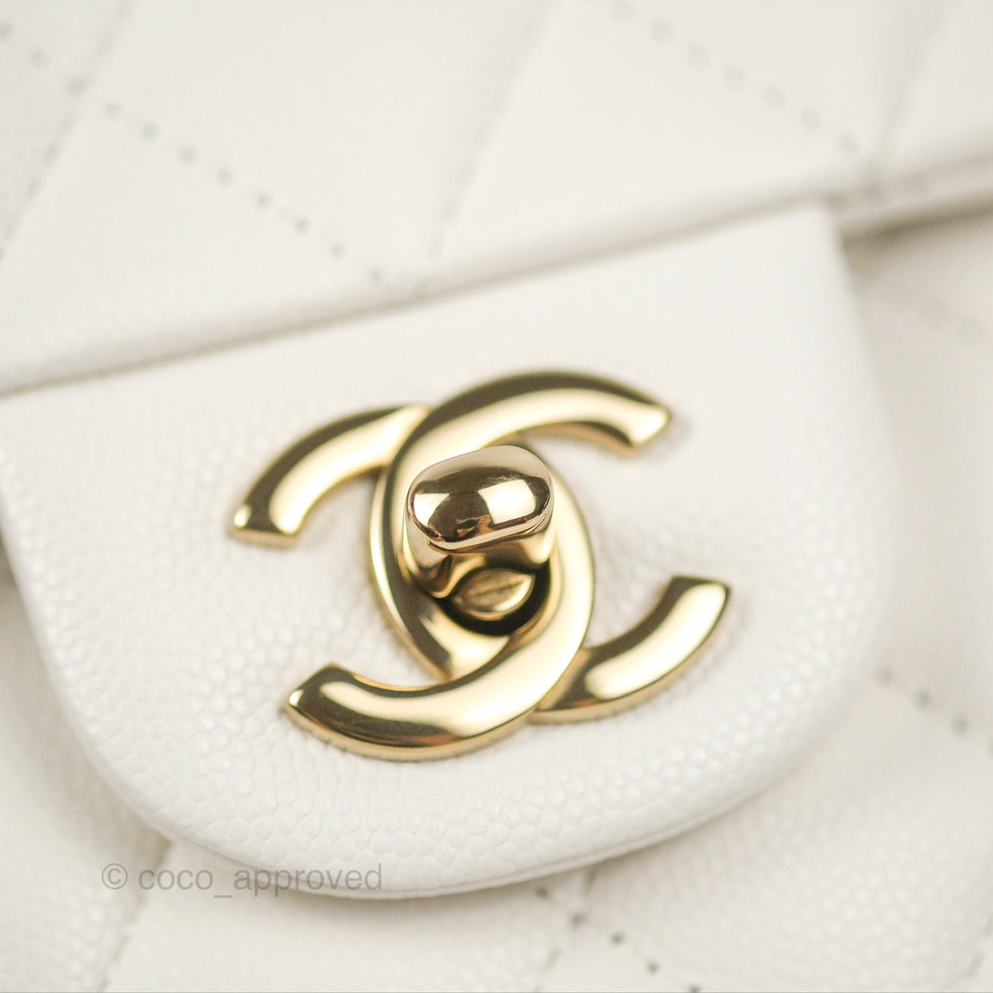 Chanel Classic M/L Medium Flap Quilted White Caviar Gold Hardware