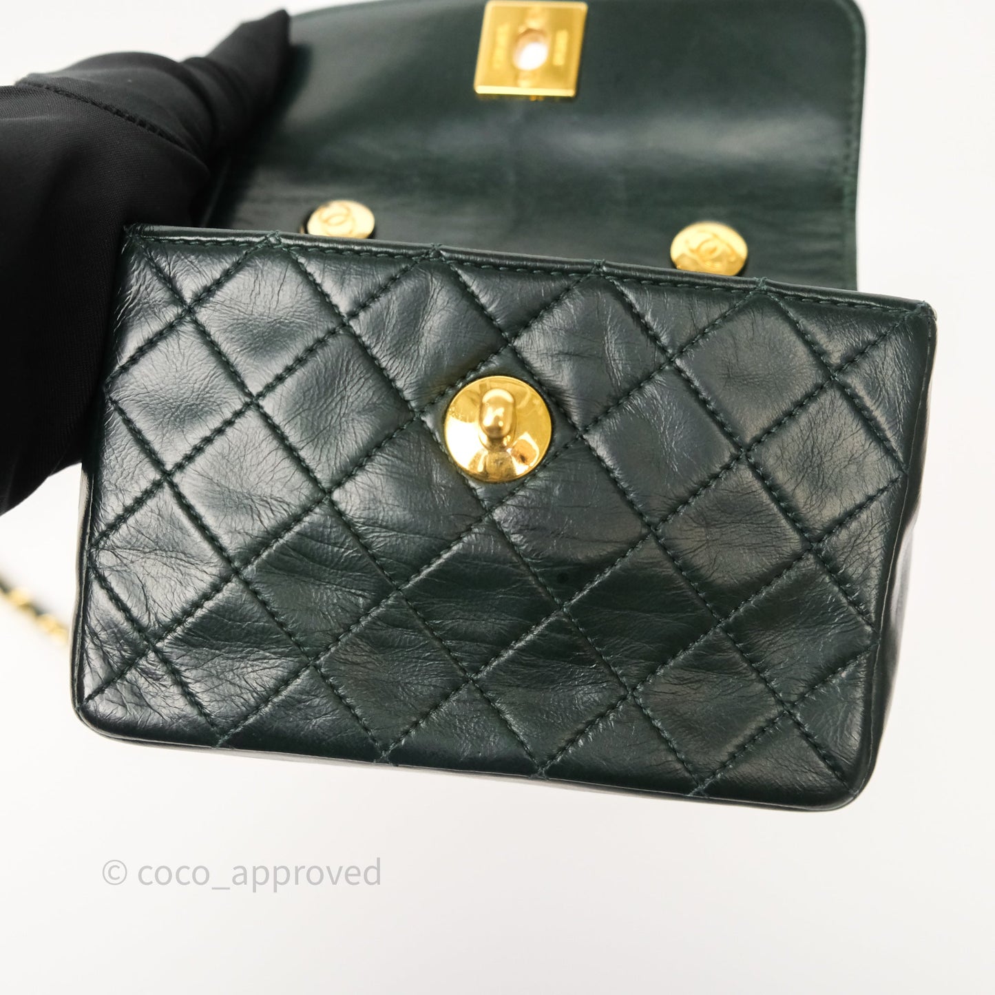 Chanel Vintage Mini Flap Bag Dark Green Lambskin Gold Hardware