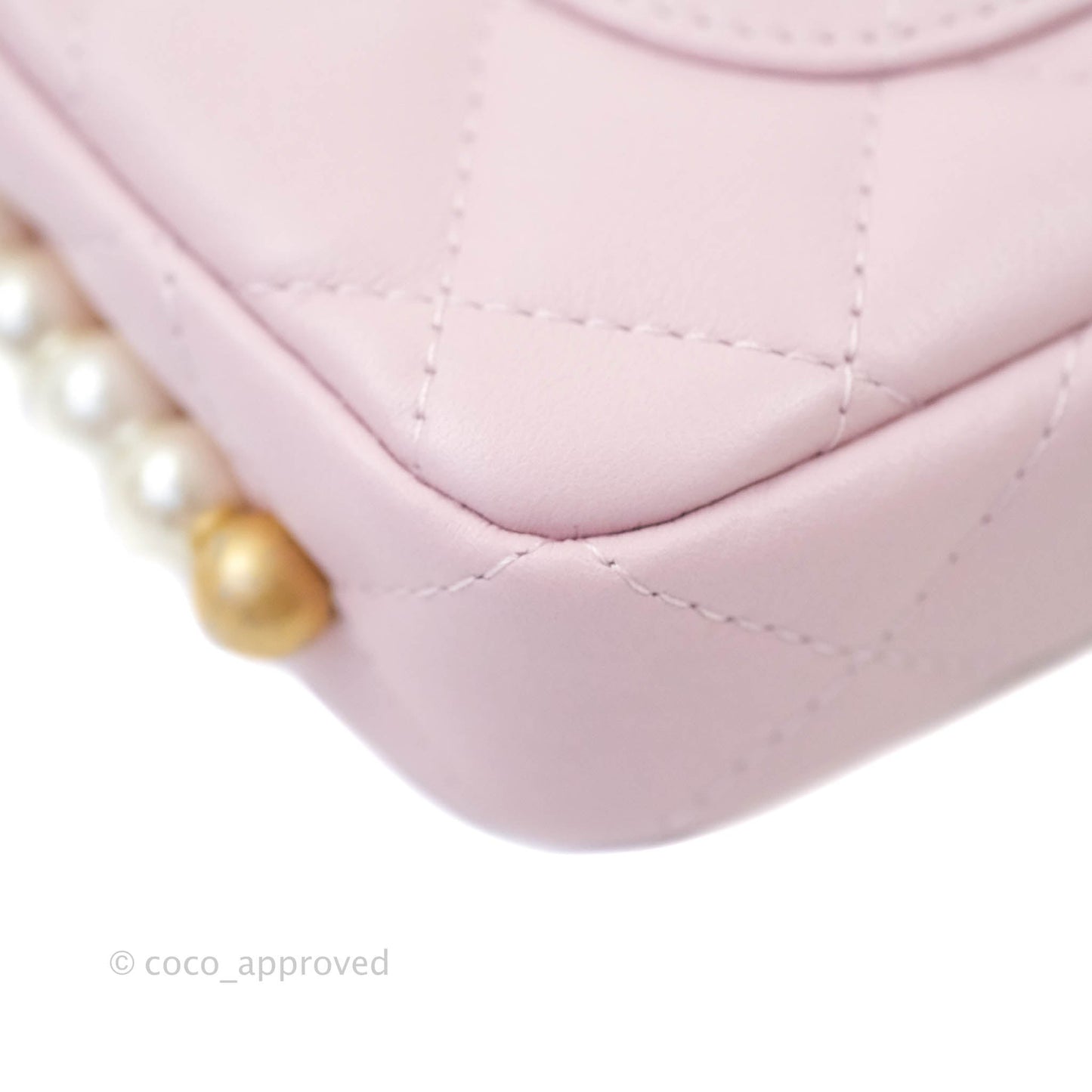 Chanel Quilted Wallet On Chain WOC With Pearl Chain Pink Aged Gold Hardware