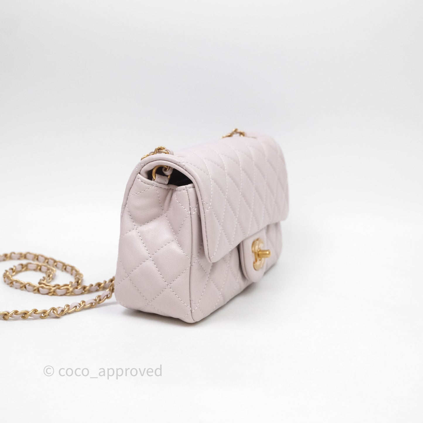 Chanel Mini Rectangular Pearl Crush Lilac Lambskin Aged Gold Hardware