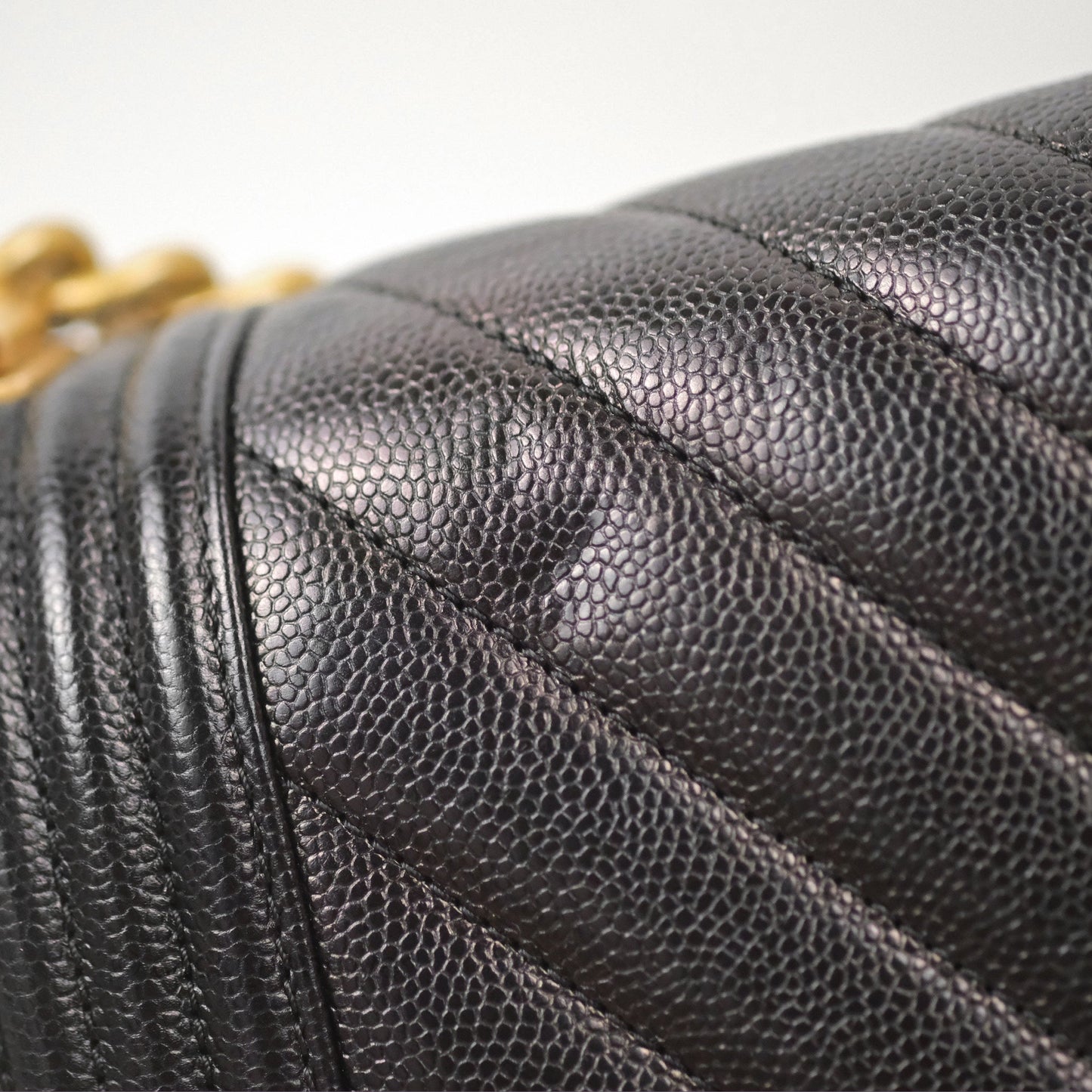 Chanel Chevron Medium Boy Black Caviar Aged Gold Hardware
