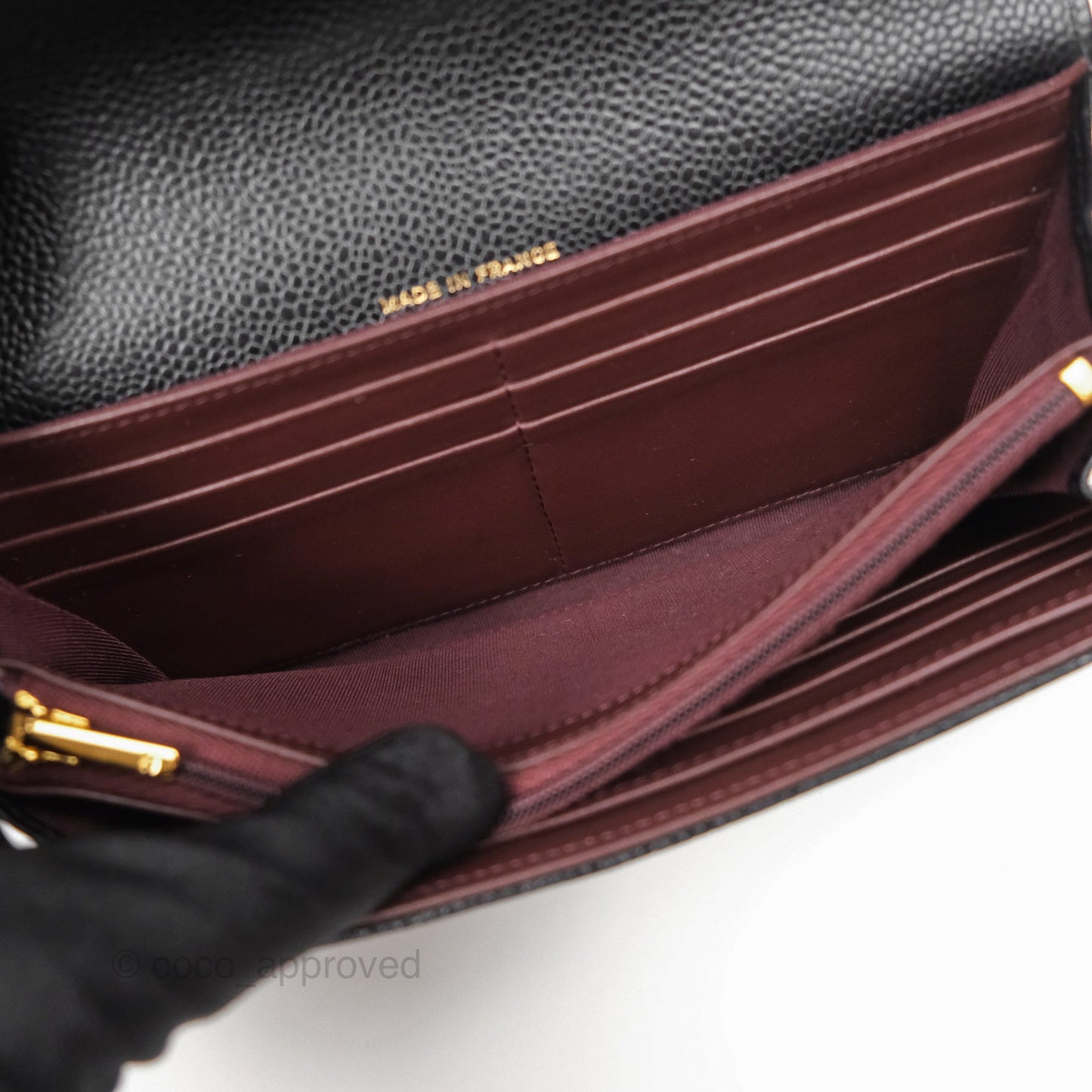 Chanel Quilted Classic Zip Long Wallet Black Caviar Gold Hardware