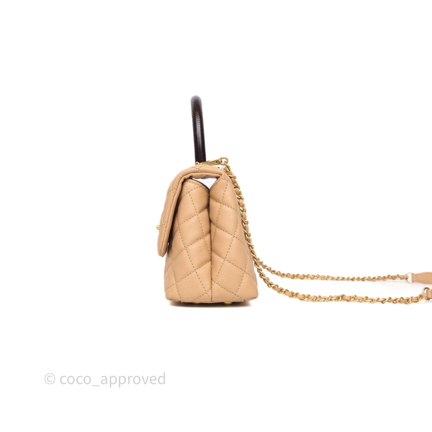 Chanel Small Coco Handle Quilted Beige Caviar Gold Hardware Lizard Handle