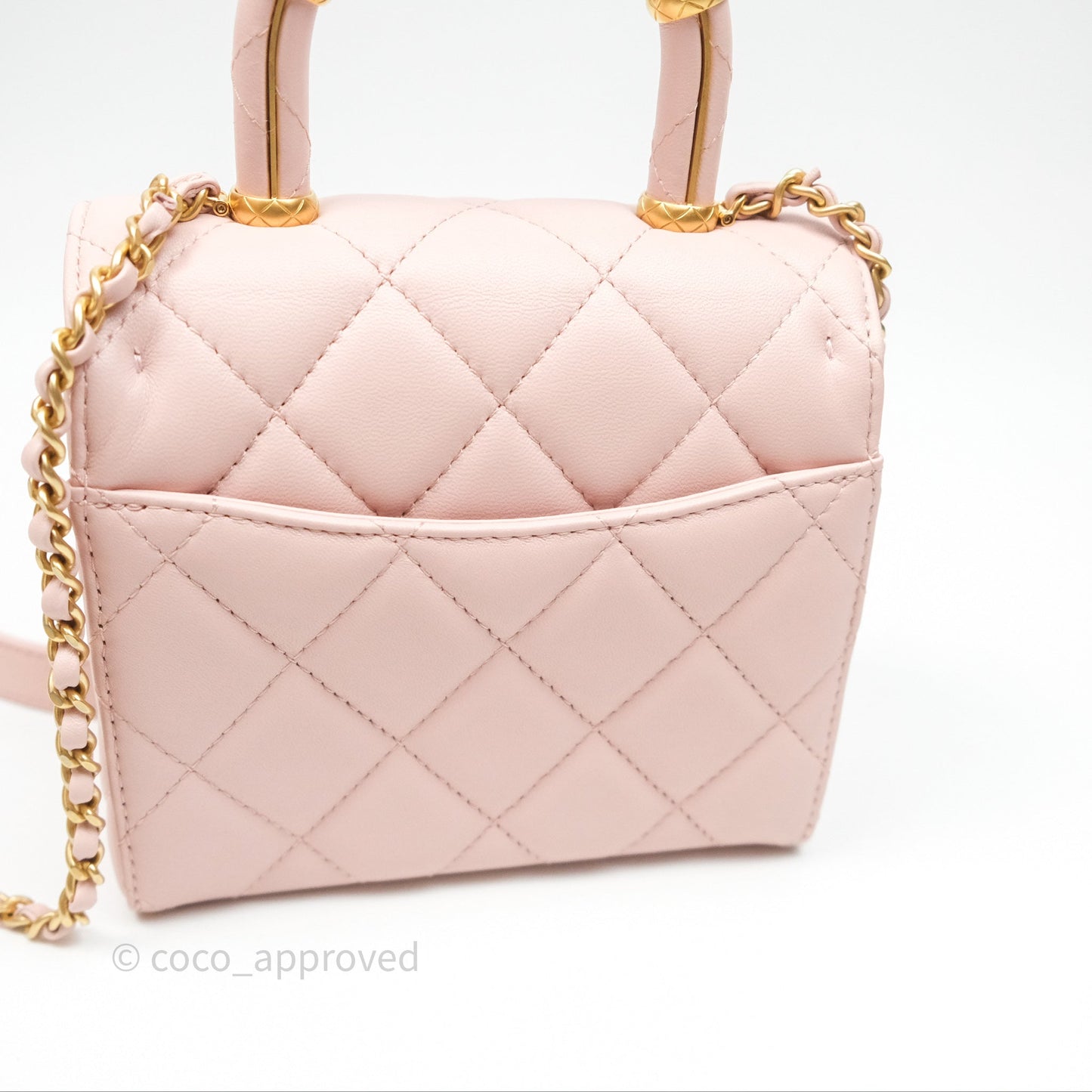Chanel Top Handle Flap Bag Pink Lambskin Aged Gold Hardware 23S