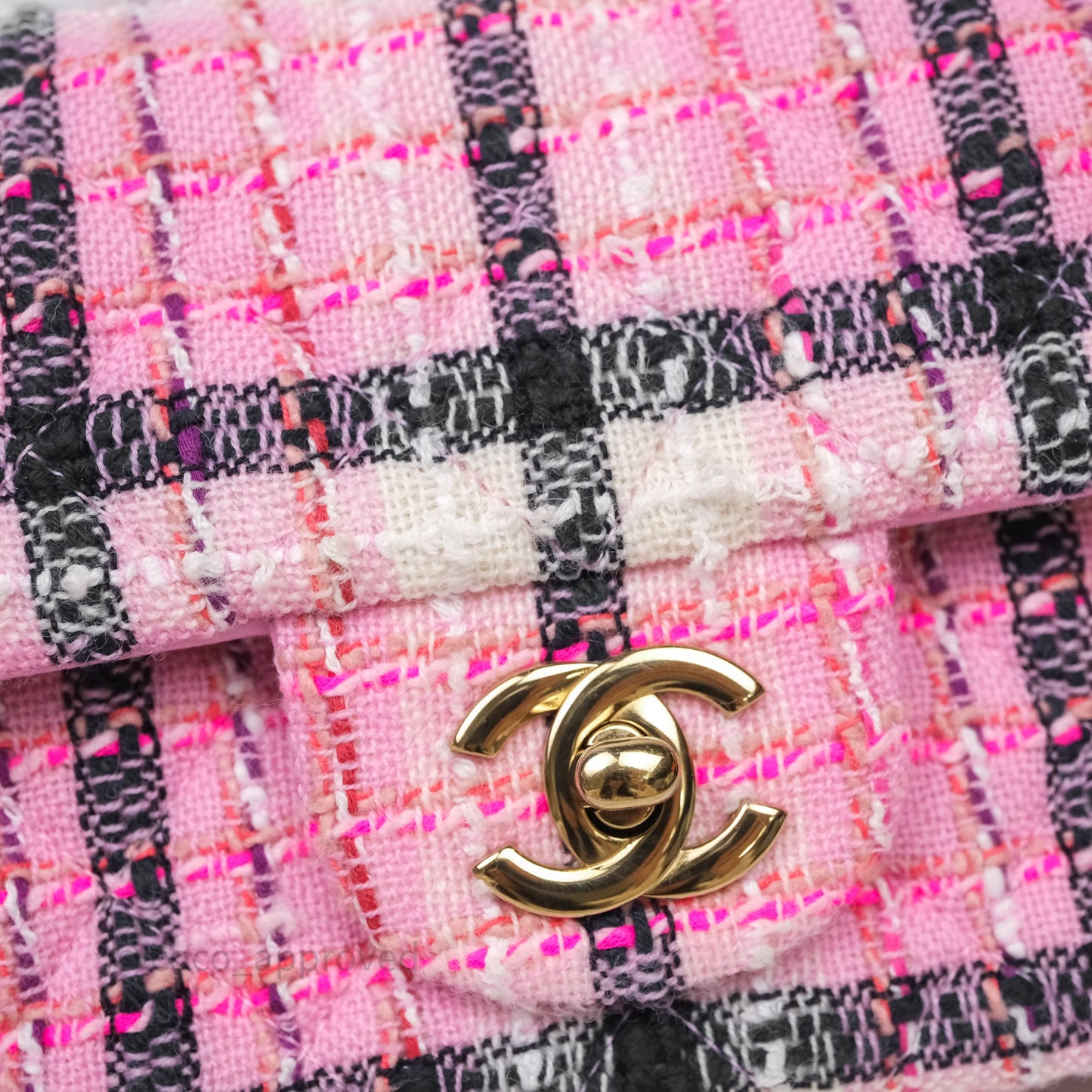 Chanel Quilted Mini Rectangular Flap Pink Tweed Gold Hardware