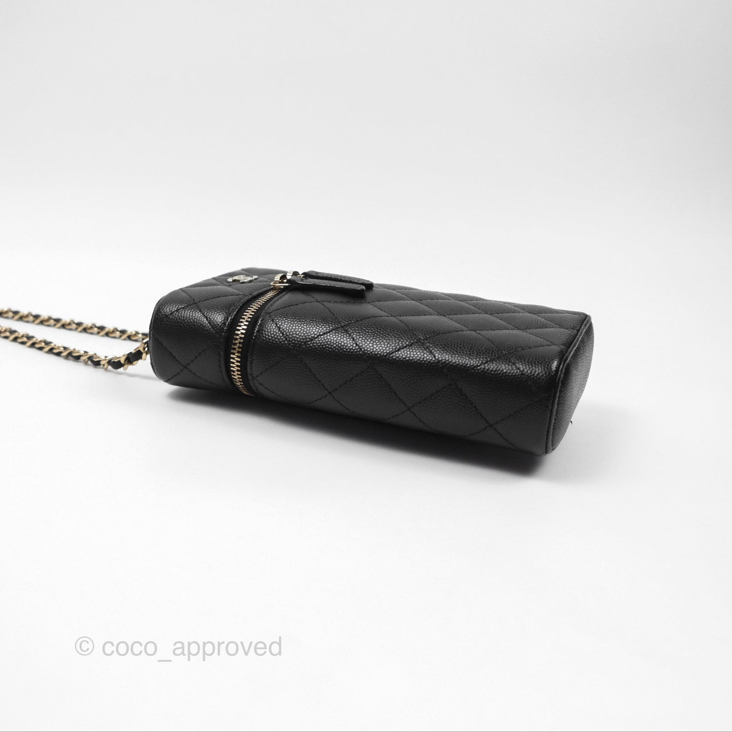 Chanel Vanity Phone Holder With Chain Black Caviar Gold Hardware