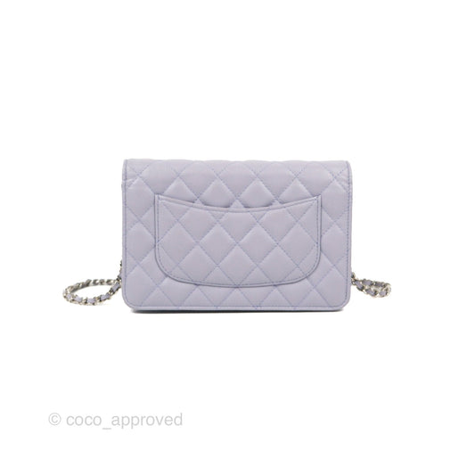 Chanel Quilted Classic Wallet on Chain WOC Lilac Caviar Silver Hardware