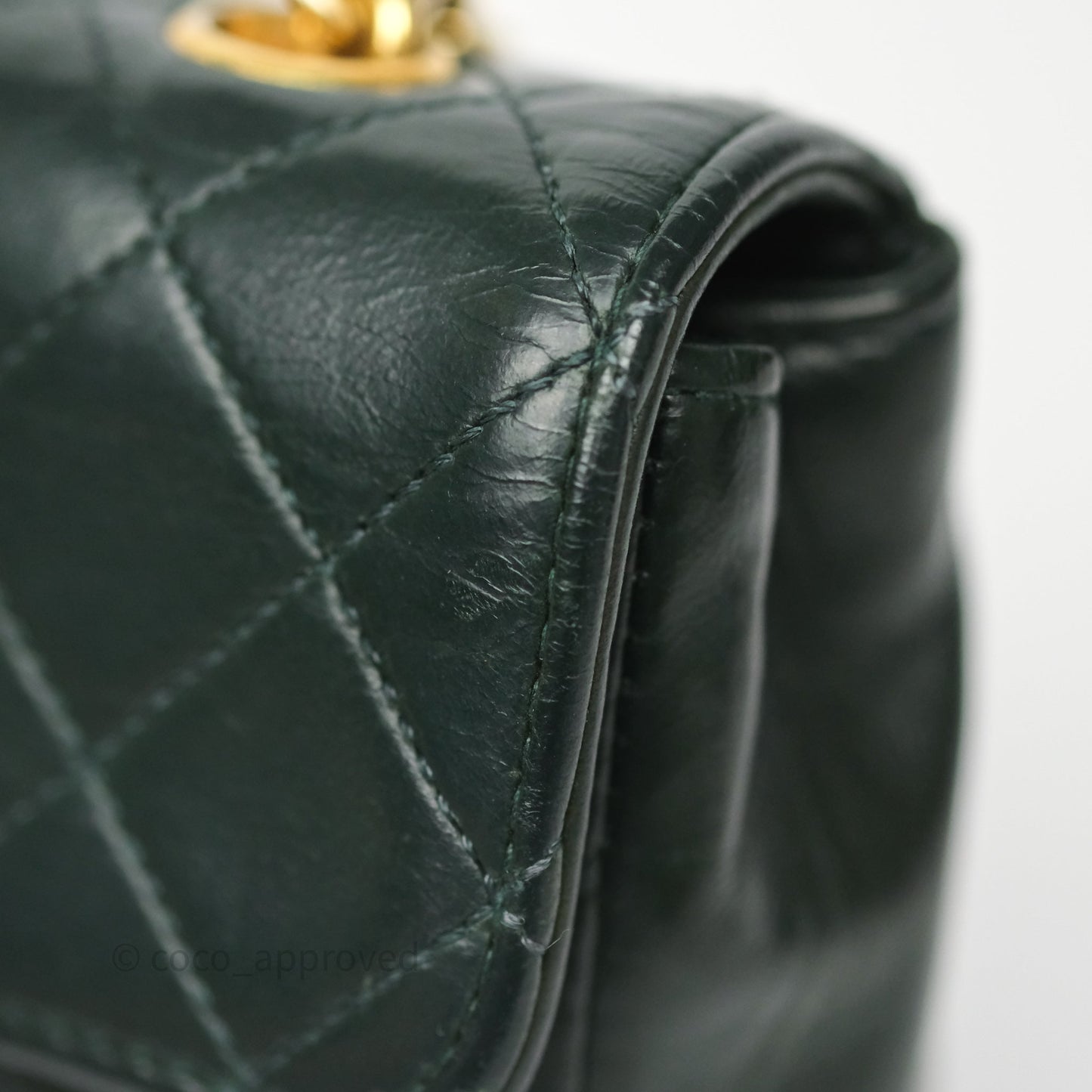 Chanel Vintage Mini Flap Bag Dark Green Lambskin Gold Hardware