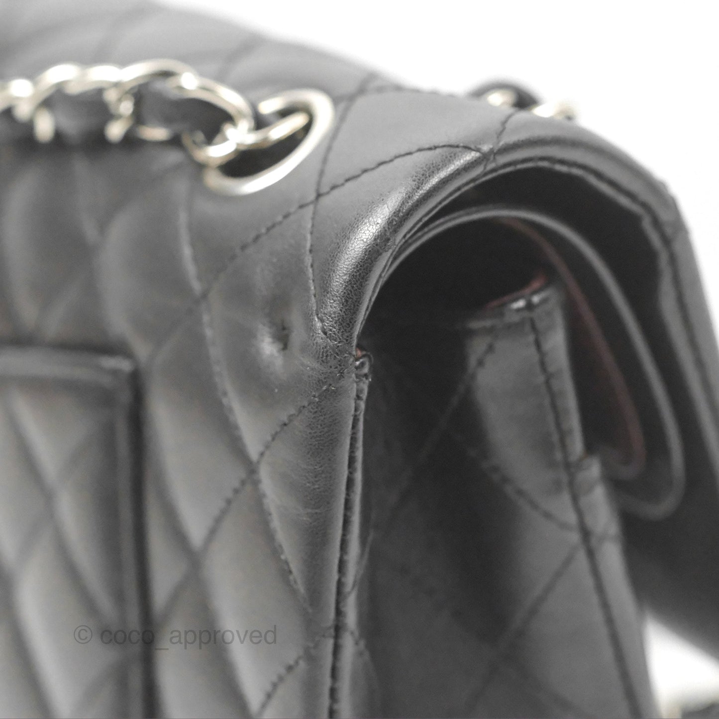 Chanel Classic M/L Medium Flap Quilted Black Lambskin Silver Hardware