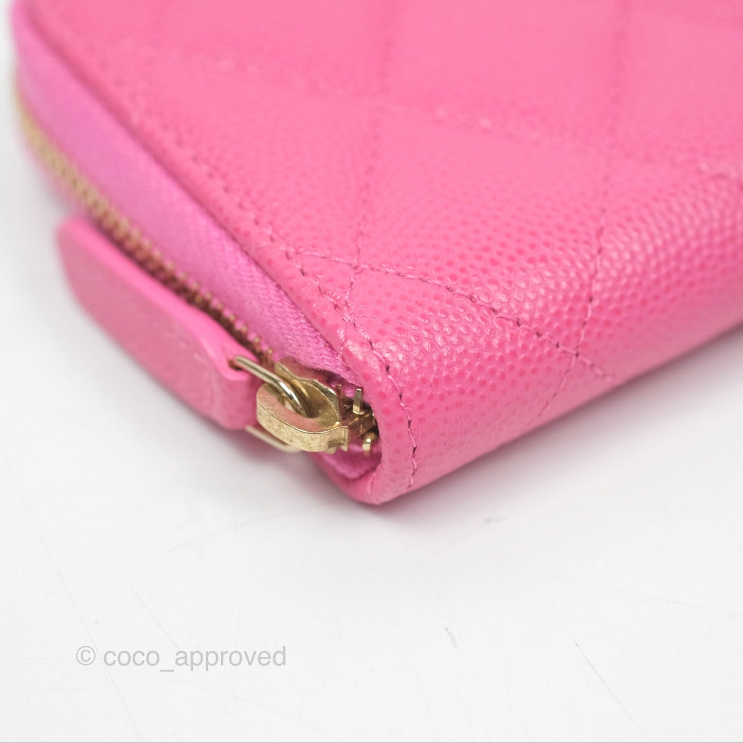 Chanel Quilted Zip Card Holder Pink Caviar Gold Hardware