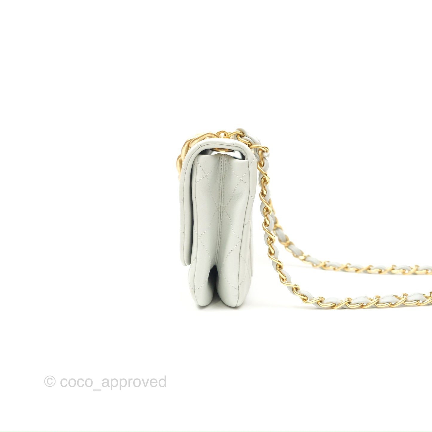 Chanel Chain Handle Flap Light Grey Calfskin Aged Gold Hardware
