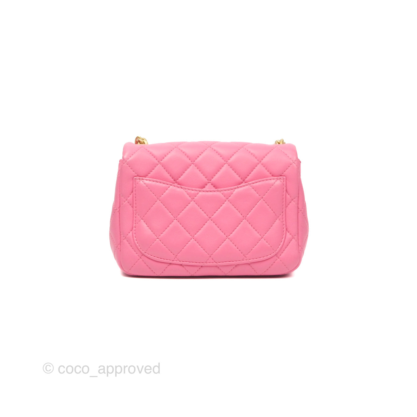 Chanel Mini Pearl Samba Square Flap Pink Lambskin Aged Gold Hardware 21P