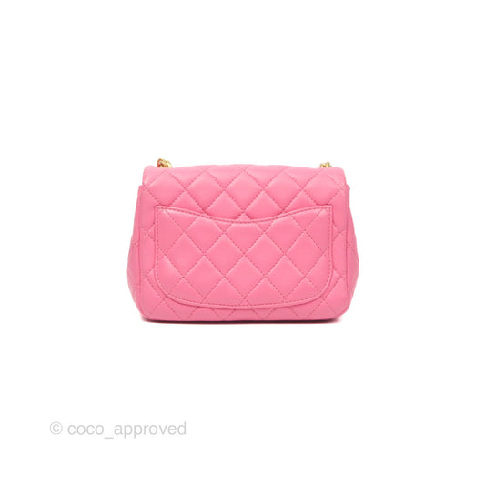 Chanel Mini Pearl Samba Square Flap Pink Lambskin Aged Gold Hardware 21P