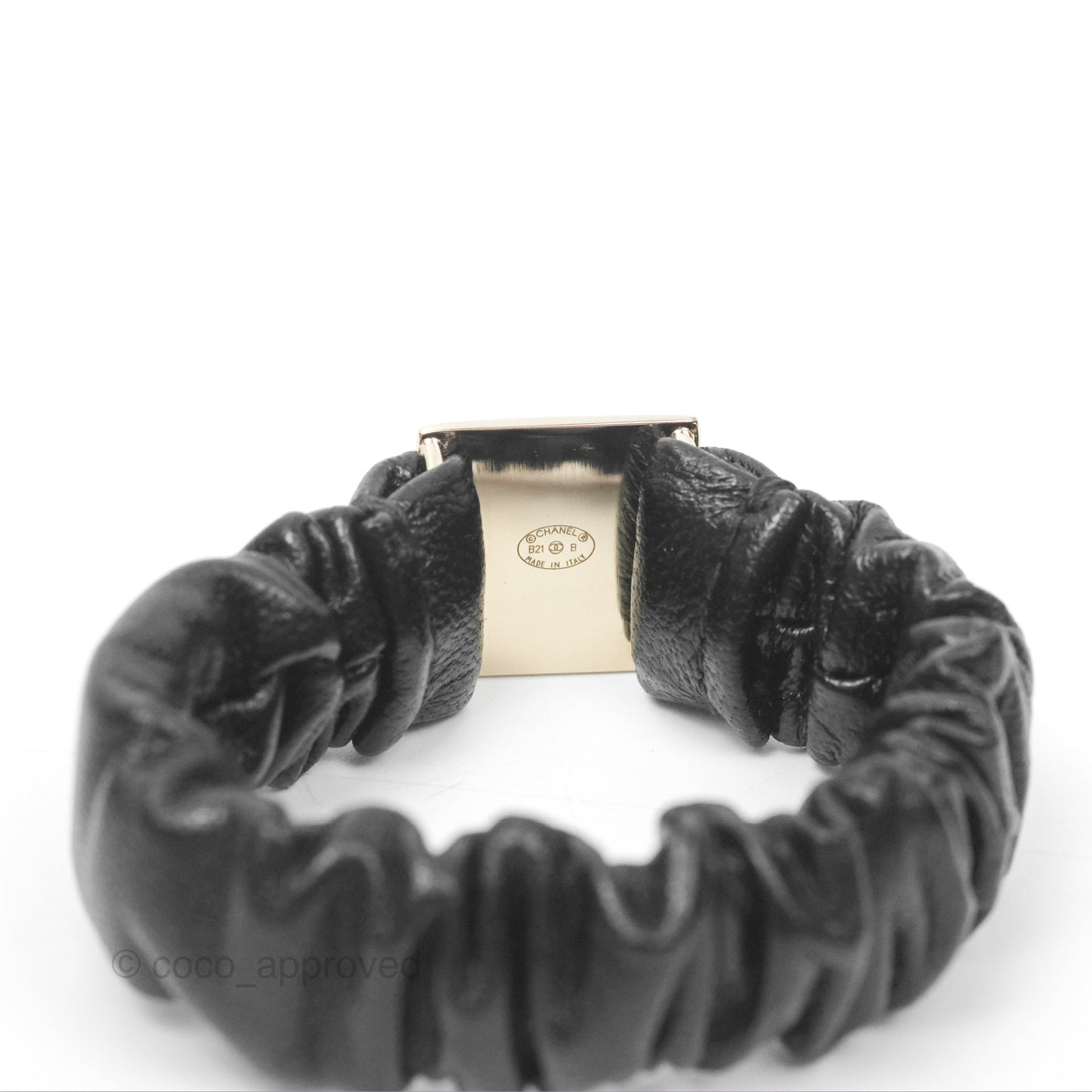 Chanel CC Black Leather Hair Accessory Gold Tone 21B