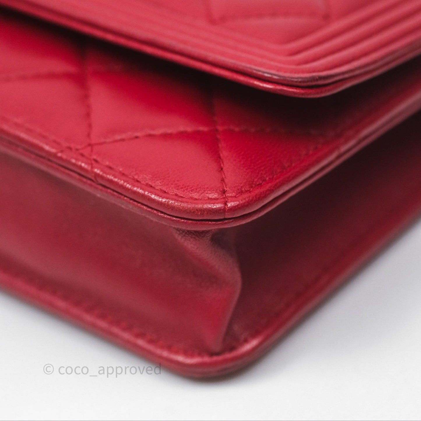 Chanel Boy Wallet on Chain WOC Red Lambskin Ruthenium Hardware