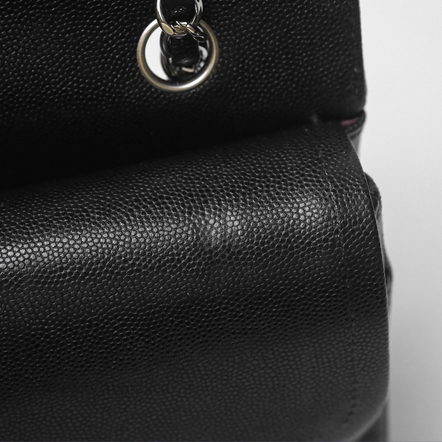 Chanel Classic M/L Medium Flap Chevron Black Caviar Silver Hardware