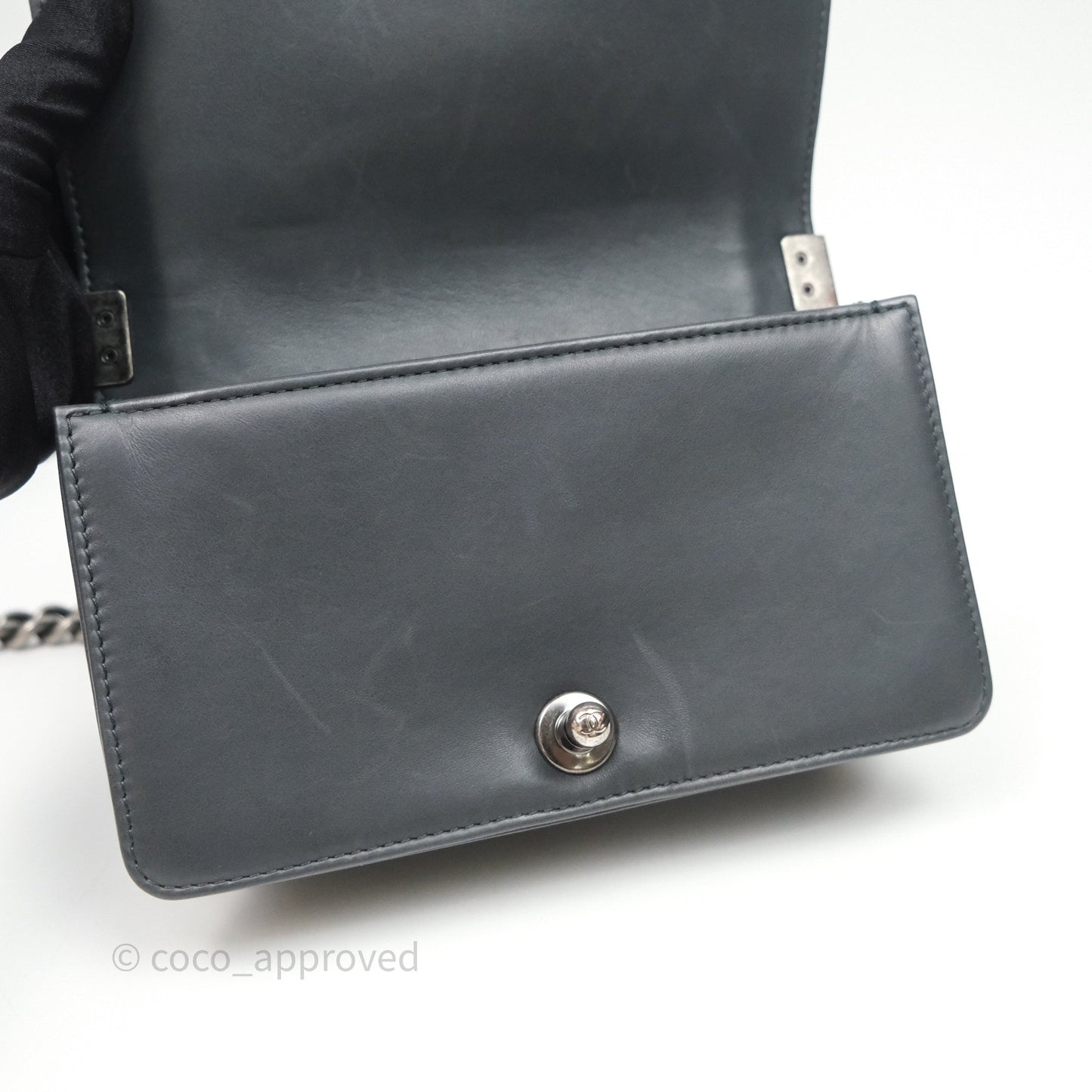 Chanel Small Boy Quilted Dark Green Velvet Ruthenium Hardware