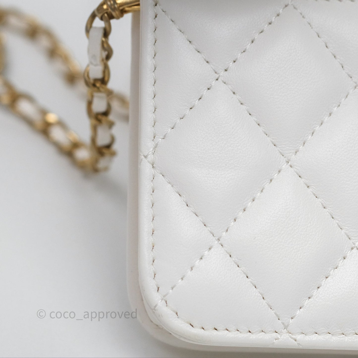 Chanel Mini Pearl Crush Clutch With Chain Belt Bag White Aged Gold Hardware