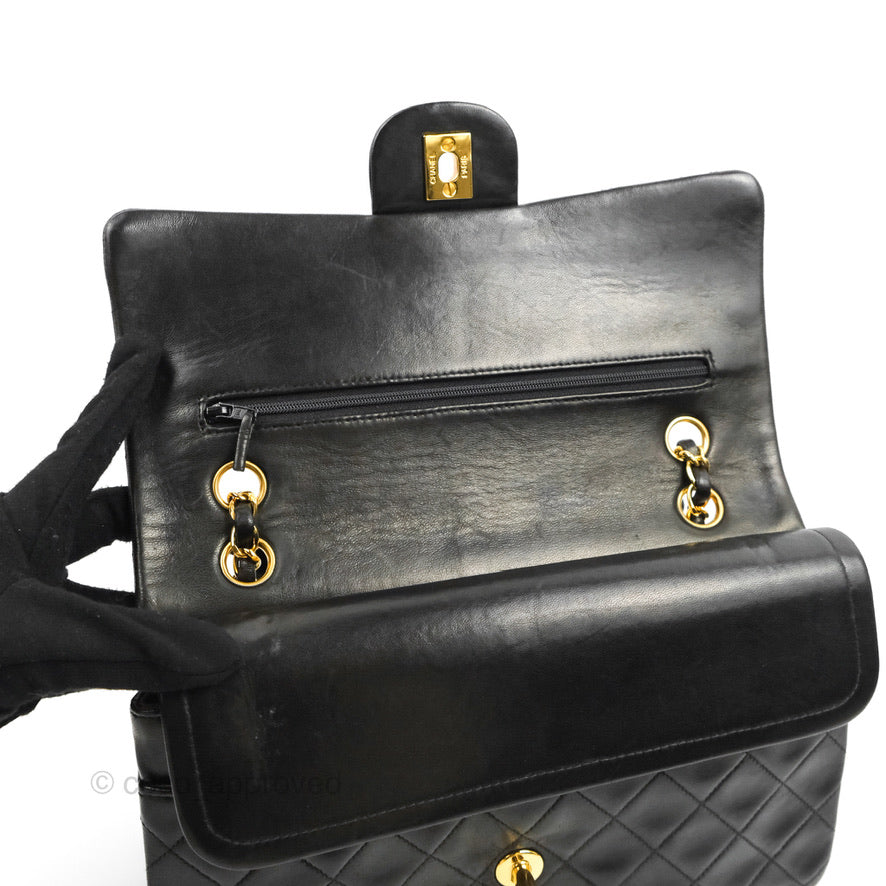 Chanel Classic Vintage Medium Flap Black Lambskin 24K Gold Hardware