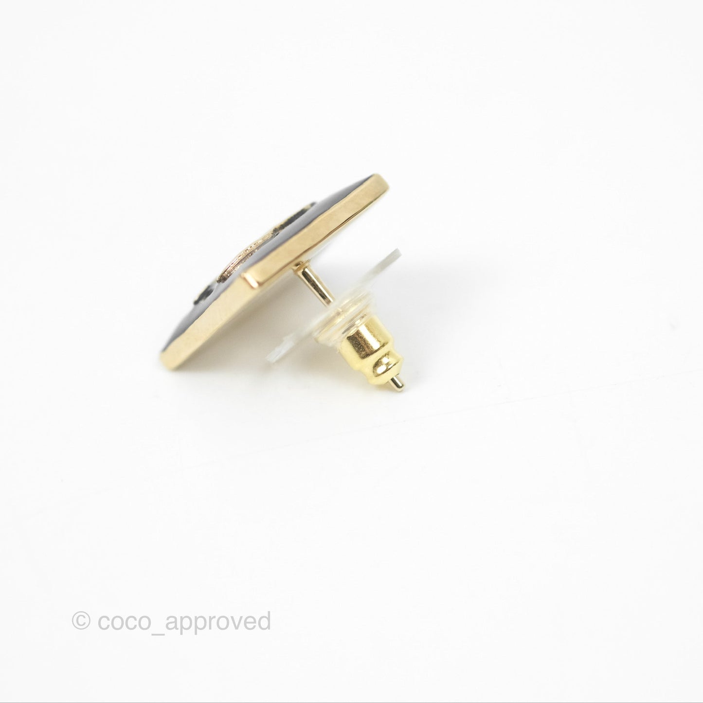 Chanel CC Square Earrings Black/ White Gold Tone 22A