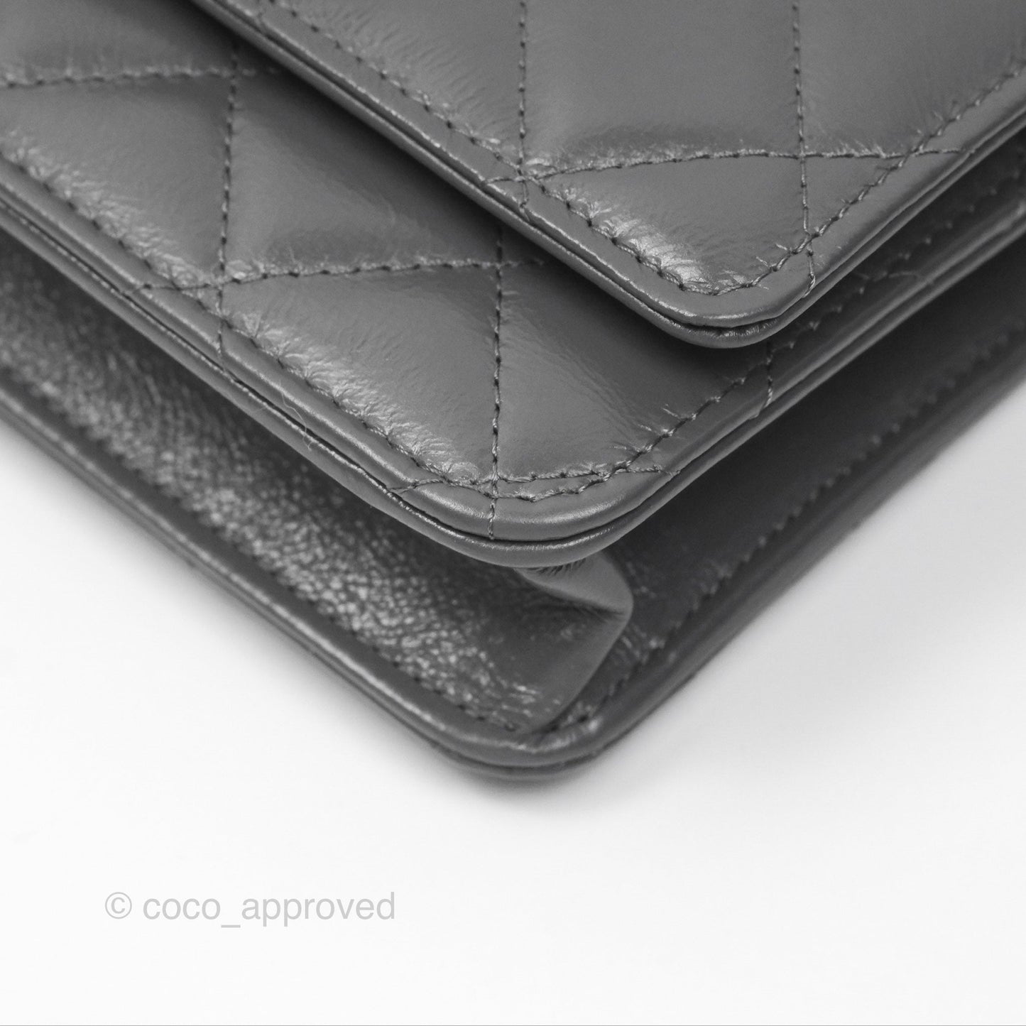 Chanel Top Handle Wallet On Chain WOC Dark Grey Calfskin Gun Metal 23K