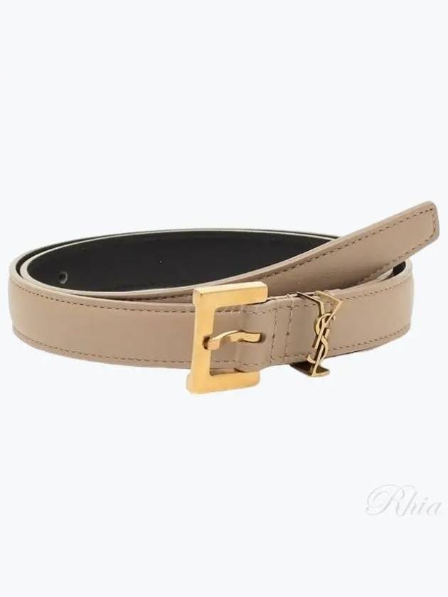 Luxury Saint Laurent Monogram Square Leather Belt Beige