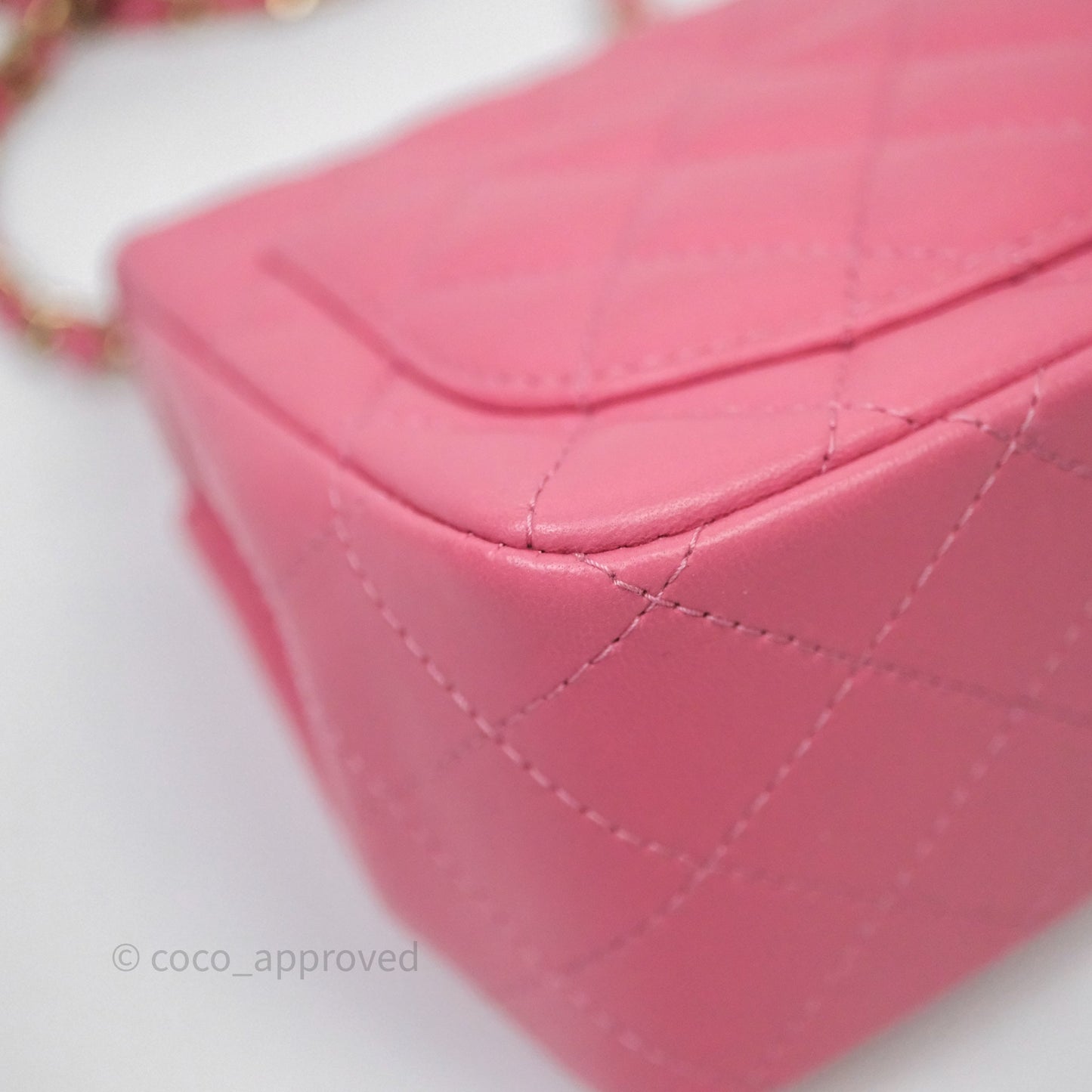 Chanel Quilted Mini Square Pink Lambskin Gold Hardware