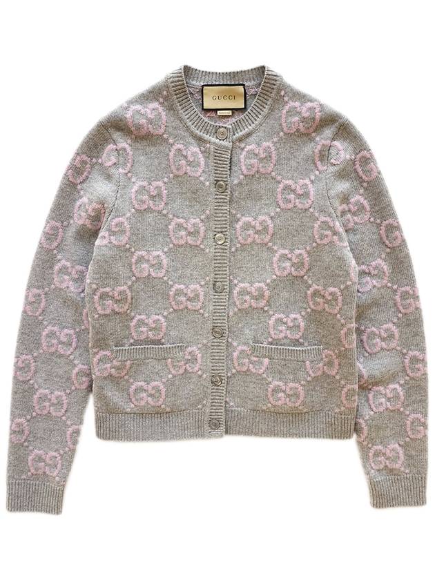Luxury Gucci Trending 2025 GG Knit Wool Cardigan Light Grey Pink