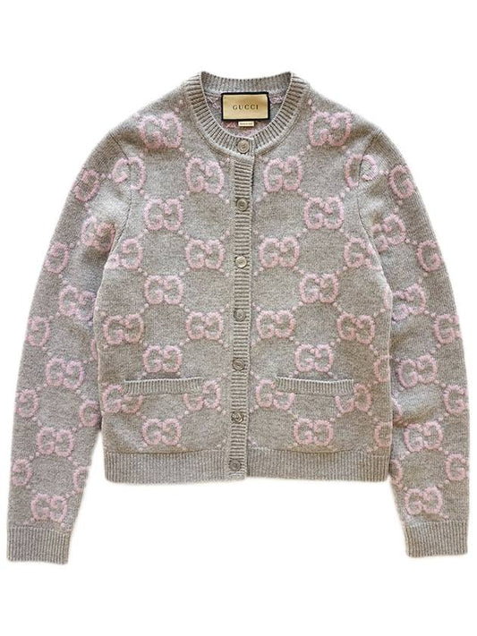 Luxury Gucci Trending 2025 GG Knit Wool Cardigan Light Grey Pink