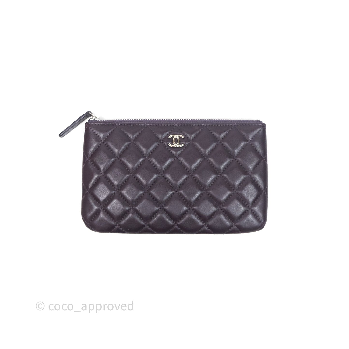 Chanel Quilted Small O Case Dark Purple Lambskin Silver Hardware