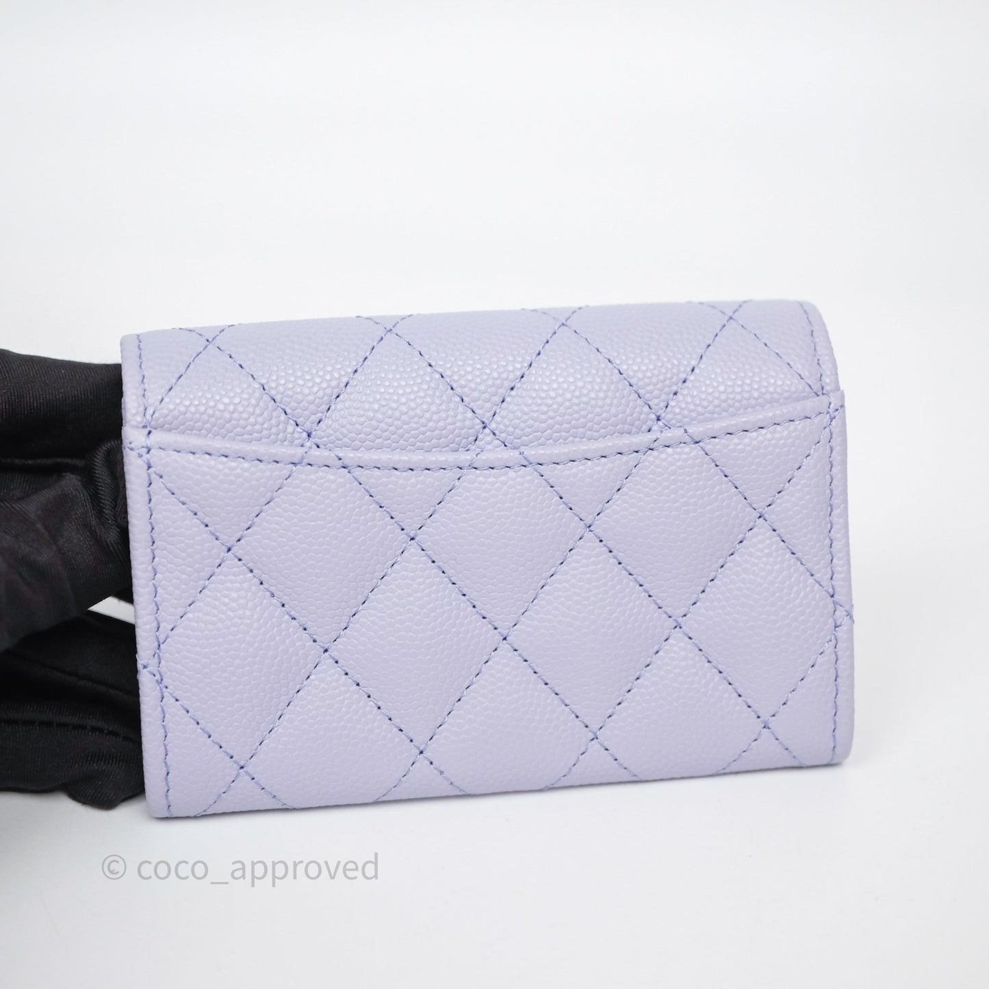 Chanel Quilted Flap Card Holder Lilac Caviar Silver Hardware