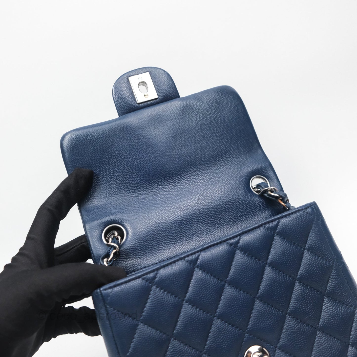 Chanel Mini Square Flap Quilted Navy Caviar Silver Hardware