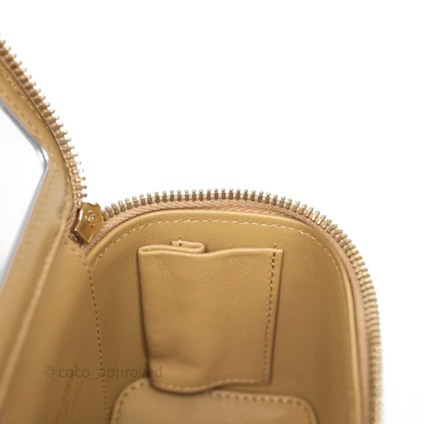 Chanel Mini Metal Top Handle Vanity With Chain Dark Beige Lambskin Aged Gold Hardware