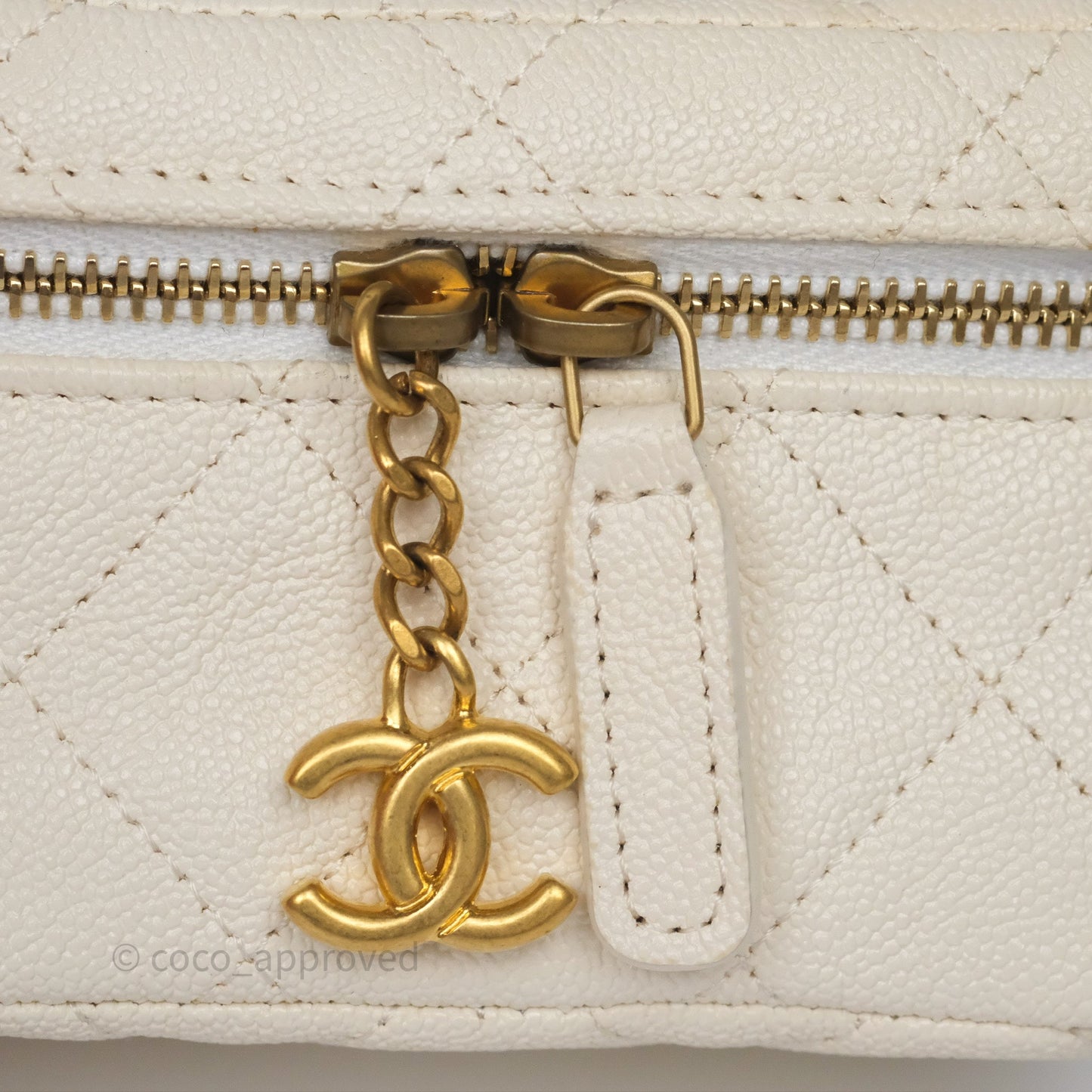 Chanel Quilted Mini Top Handle Vanity With Chain Ivory Caviar Aged Gold Hardware