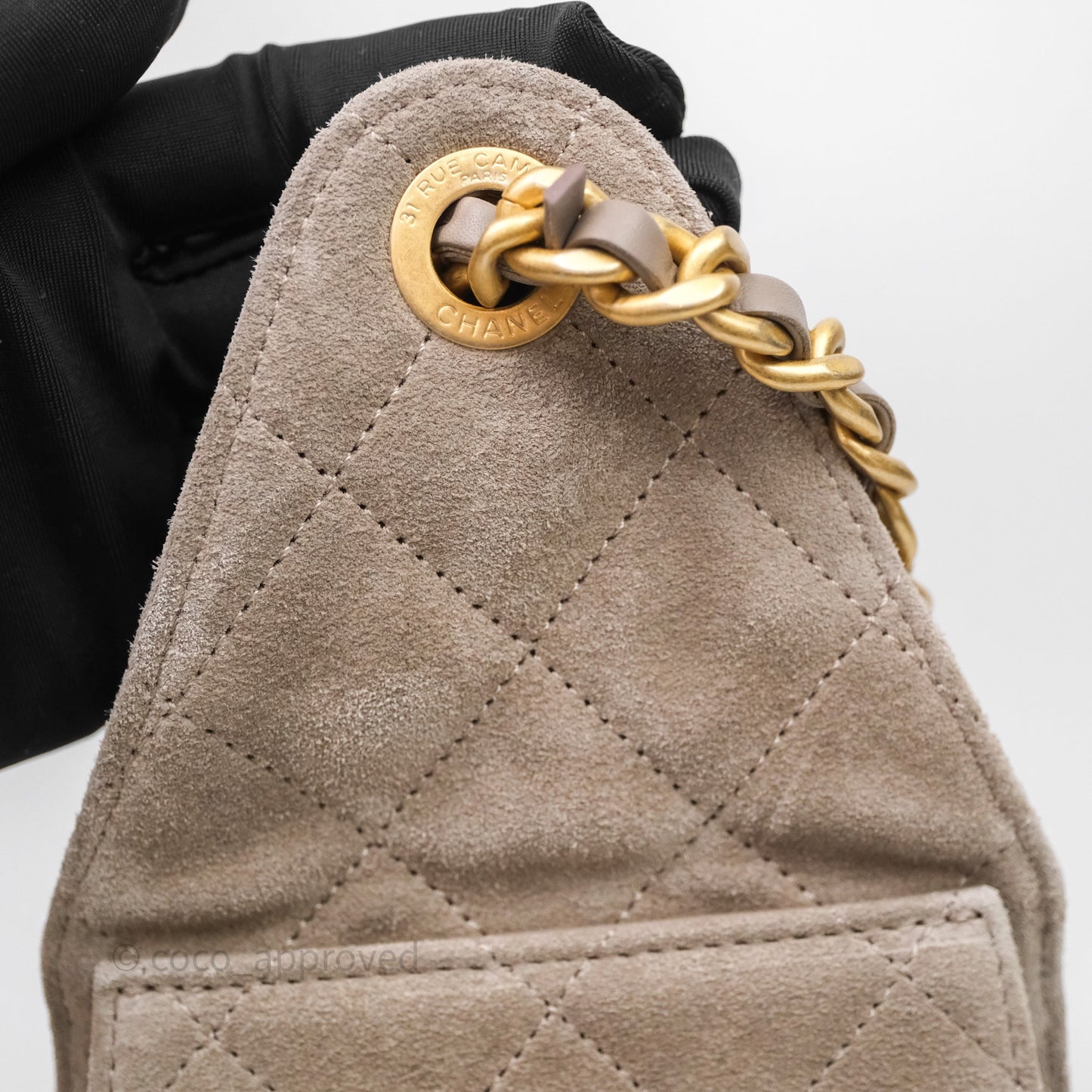 Chanel 25 Small Suede Calfskin Aged Gold Hardware
