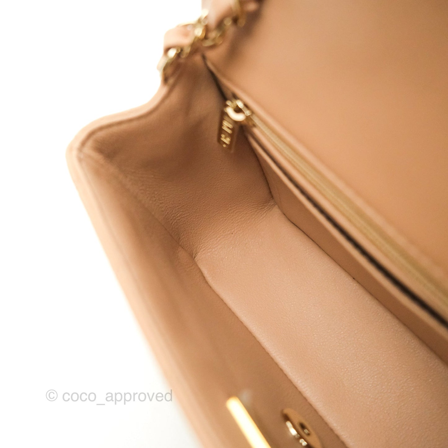 Chanel Quilted Mini Rectangular Flap Beige Lambskin Gold Hardware