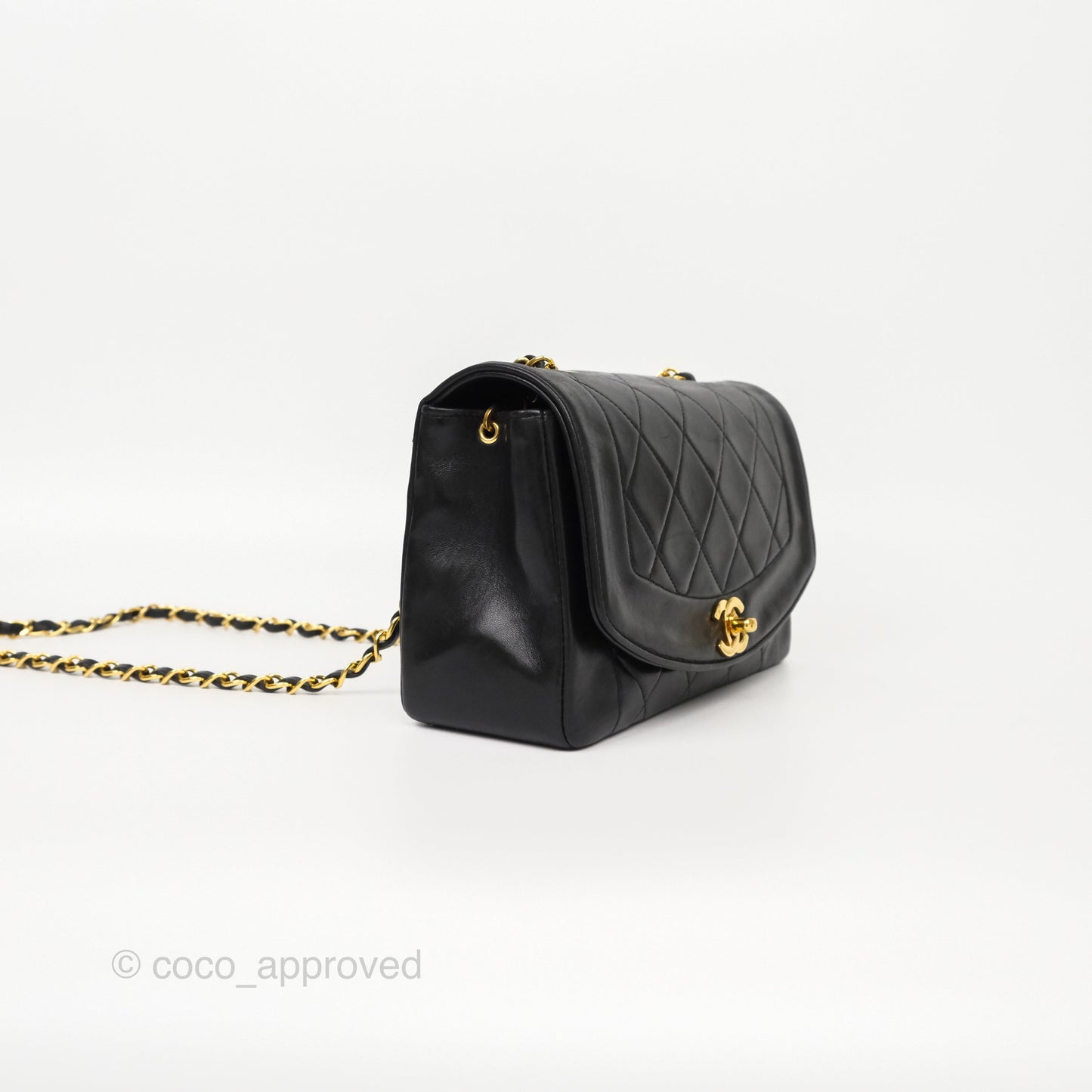 Chanel Vintage Small Classic Diana Quilted Black Lambskin 24K Gold Hardware