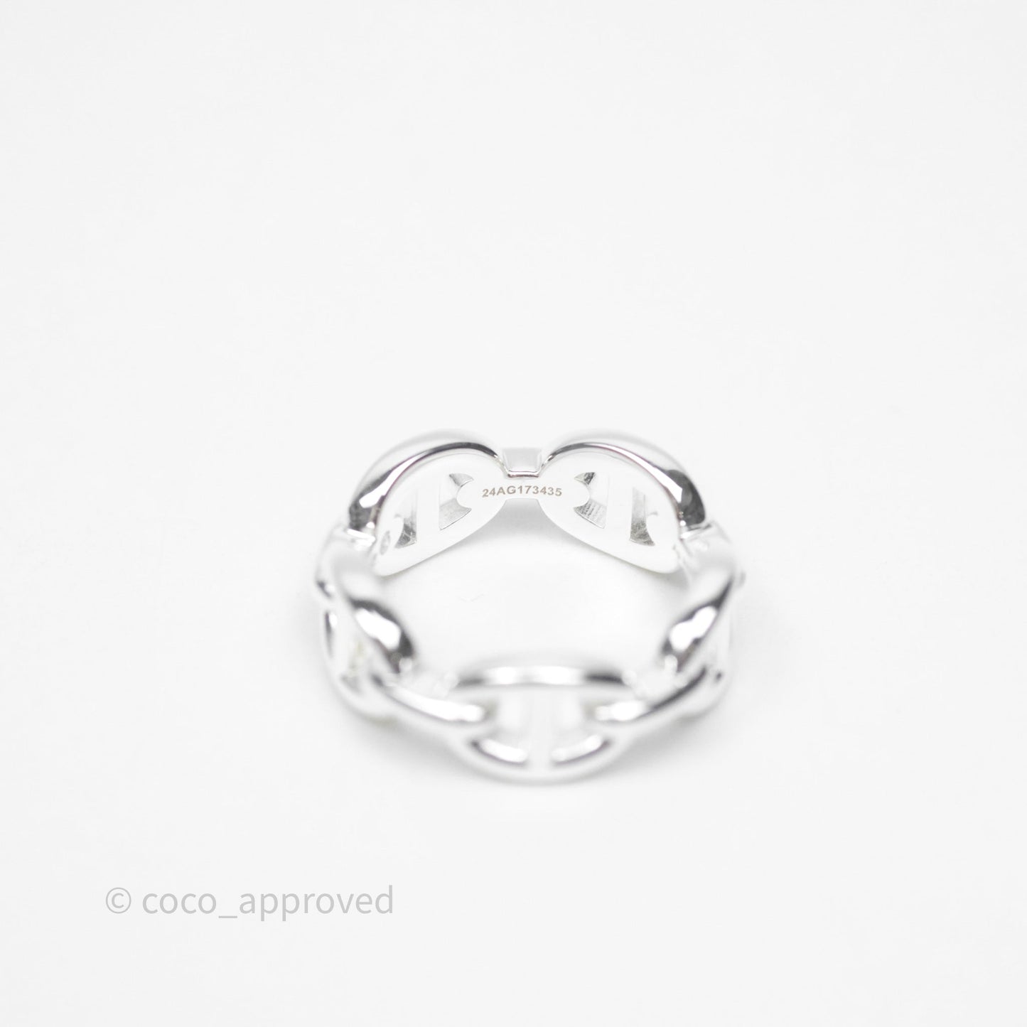 Hermès Sterling Silver PM Chaine d'Ancre Enchainee Band Ring Size 51