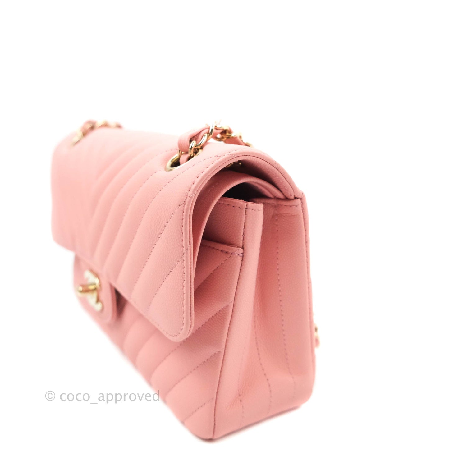 Chanel Classic Chevron S/M Small Double Flap Pink Matte Caviar Gold Hardware