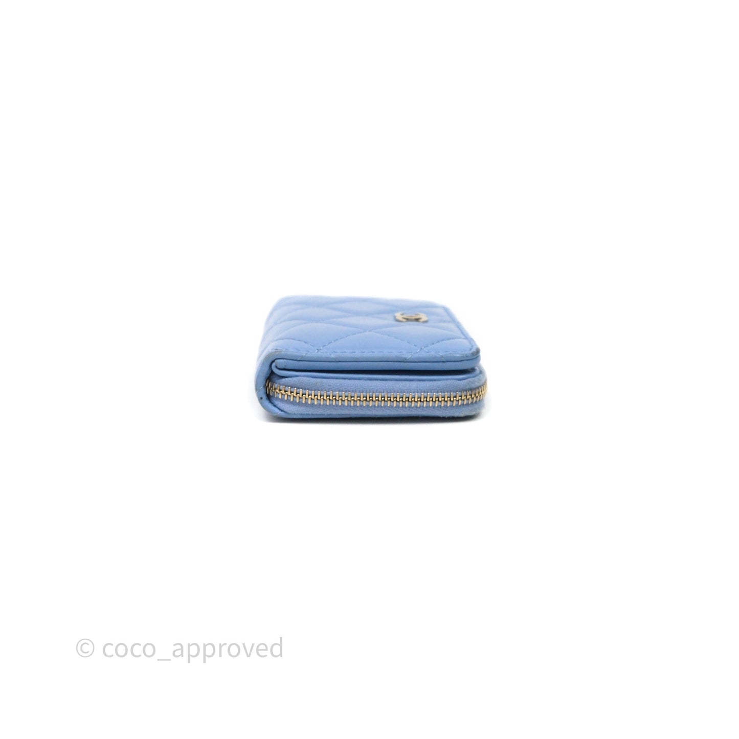Chanel Classic Zipped Coin Purse Blue Lambskin Gold Hardware
