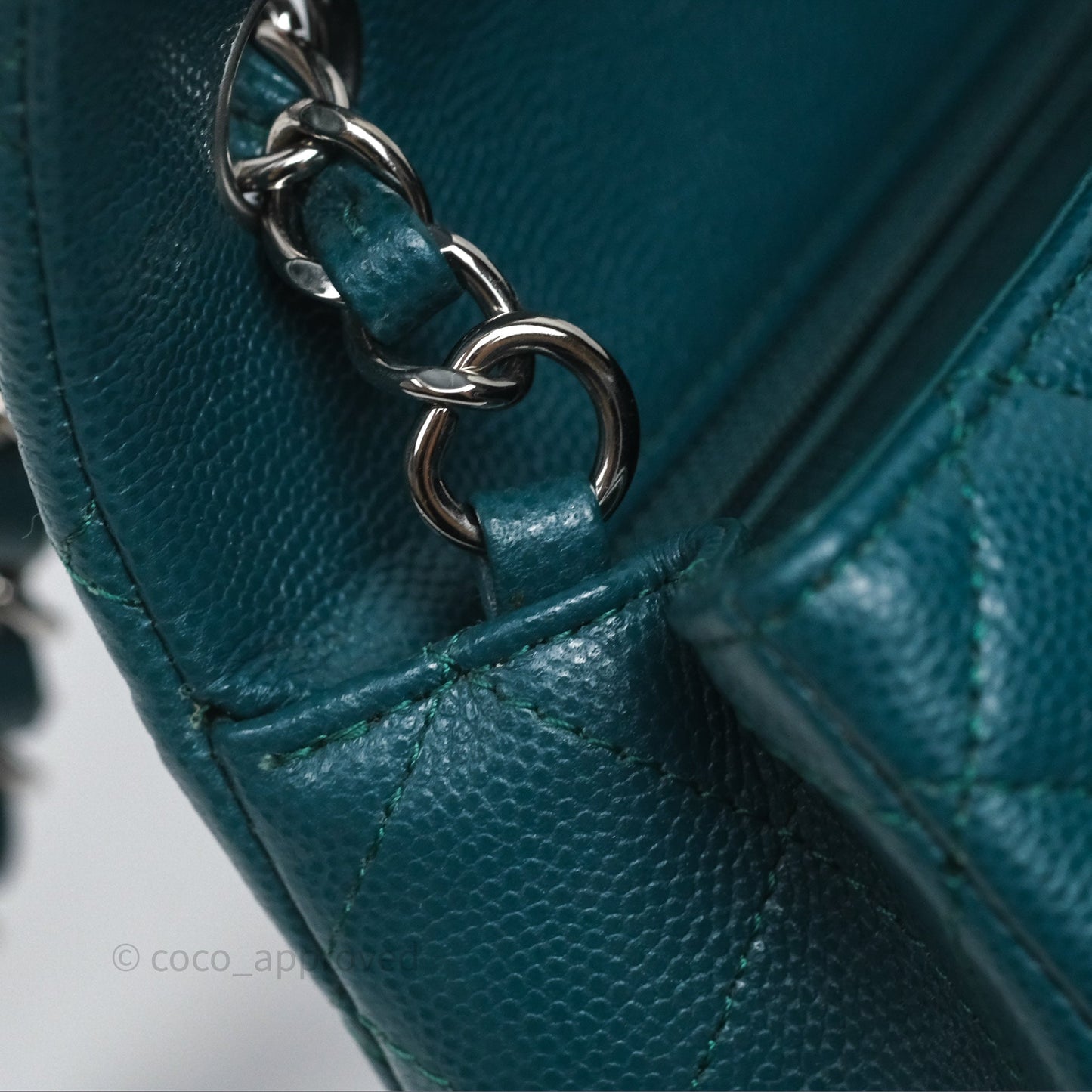 Chanel Quilted Mini Rectangular Green Caviar Silver Hardware