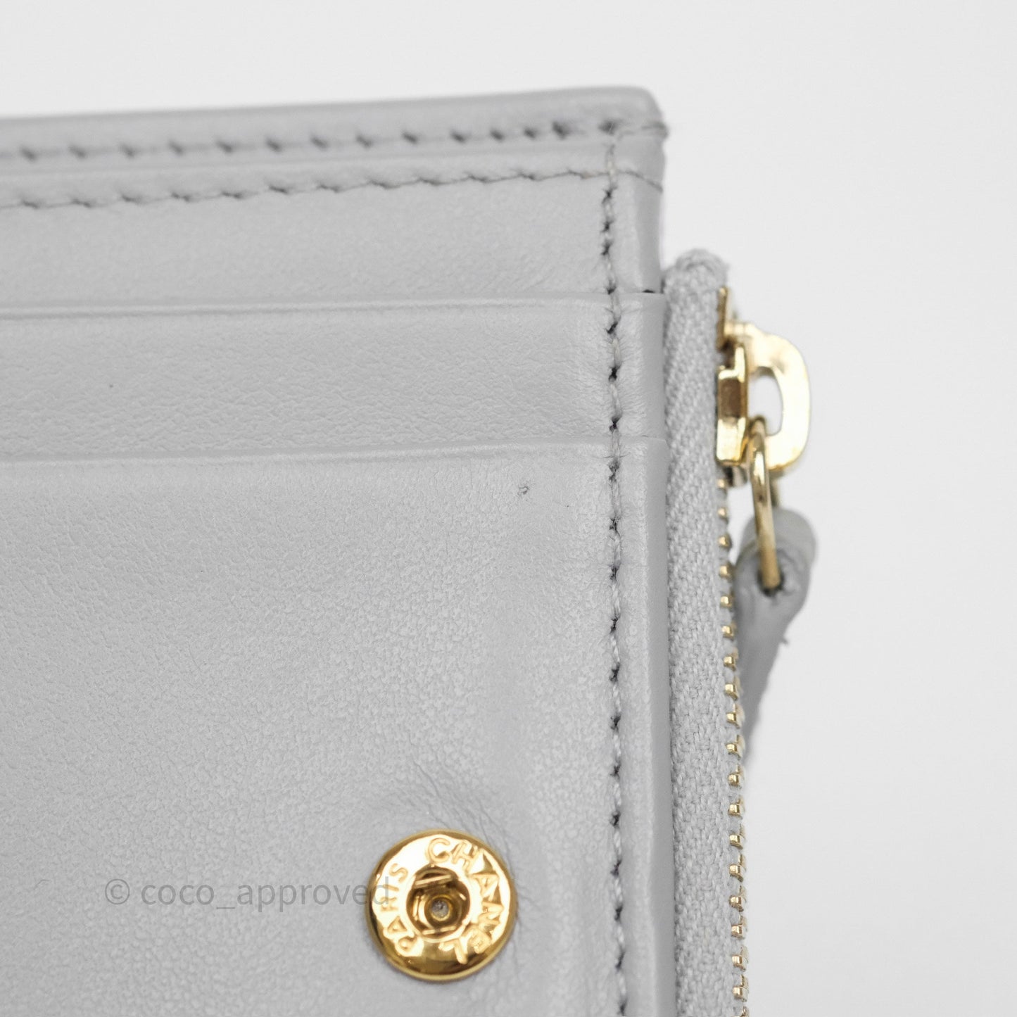 Chanel Quilted Short Wallet Grey Caviar Gold Hardware