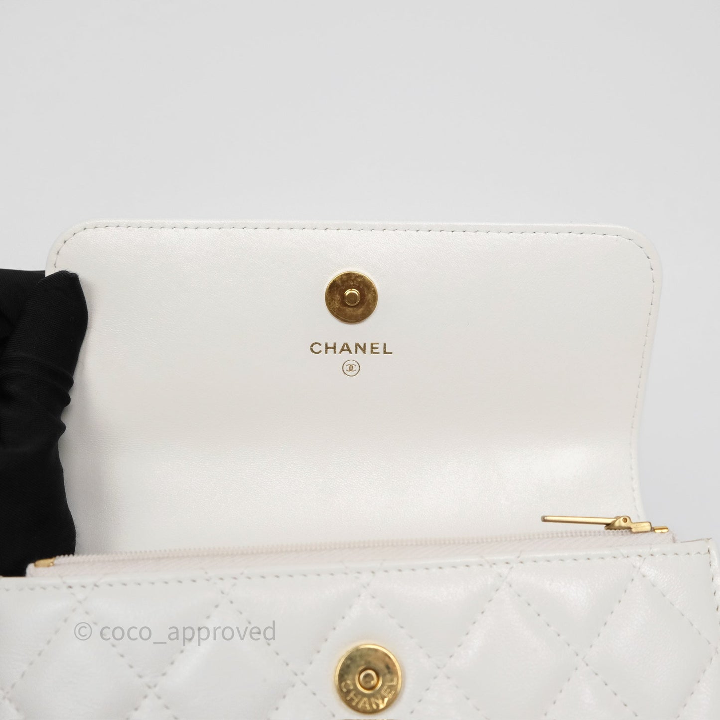 Chanel Dynasty Phone Holder with Chain White Ivory Lambskin Aged Gold Hardware