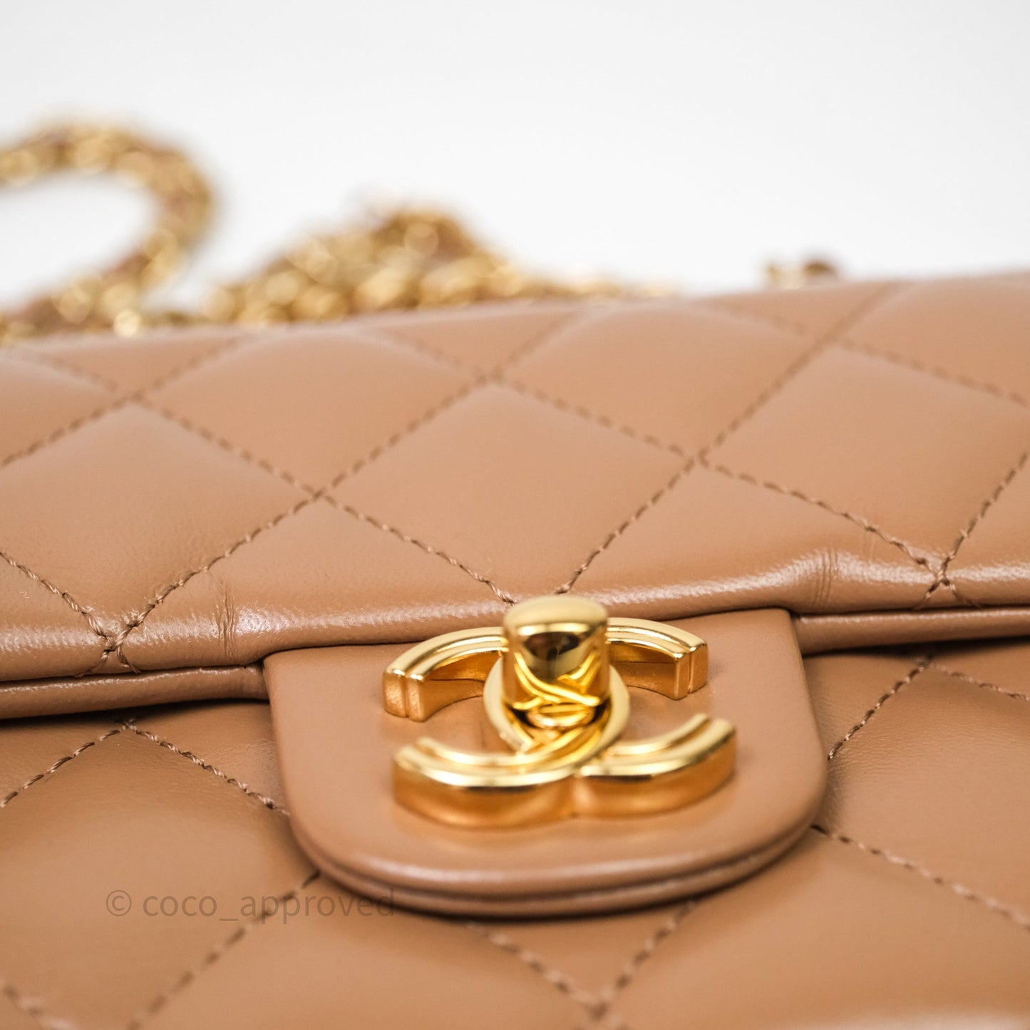 Chanel Top Handle Flap Bag Beige Lambskin Gold Hardware