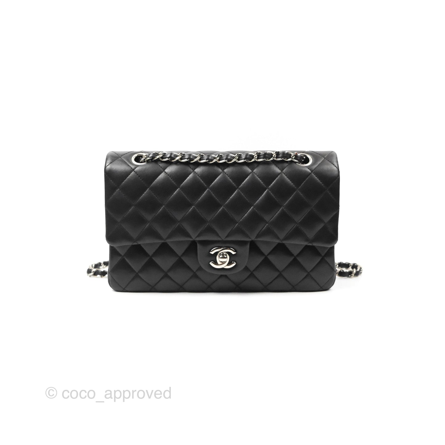 Chanel Classic M/L Medium Flap Quilted Black Lambskin Silver Hardware