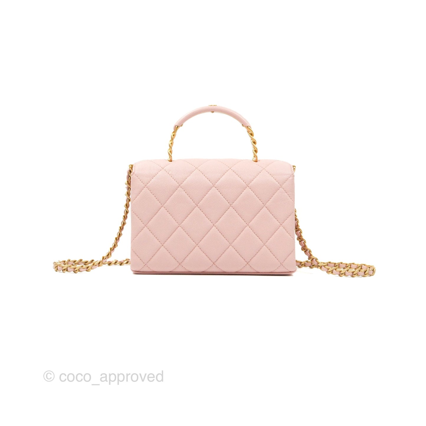 Chanel Carry Me Top Handle Flap Bag Pink Caviar Aged Gold Hardware 23S