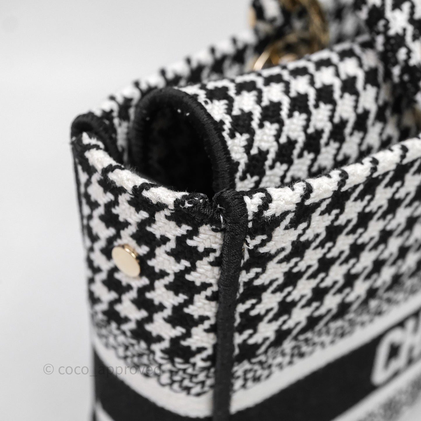 Christian Dior Medium Lady D-Joy Bag Black White Houndstooth Gold Hardware