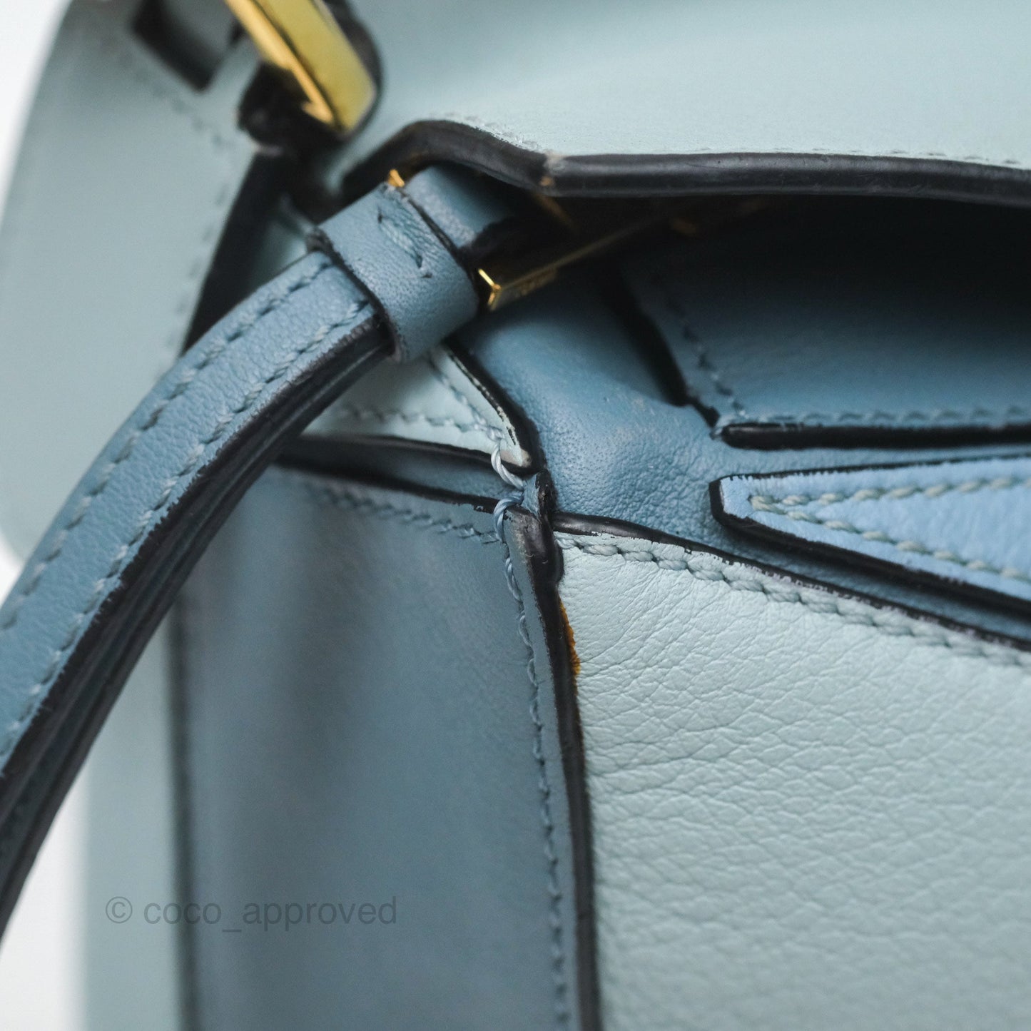 Loewe Small Puzzle Bag Blue Grained Calfskin Gold Hardware