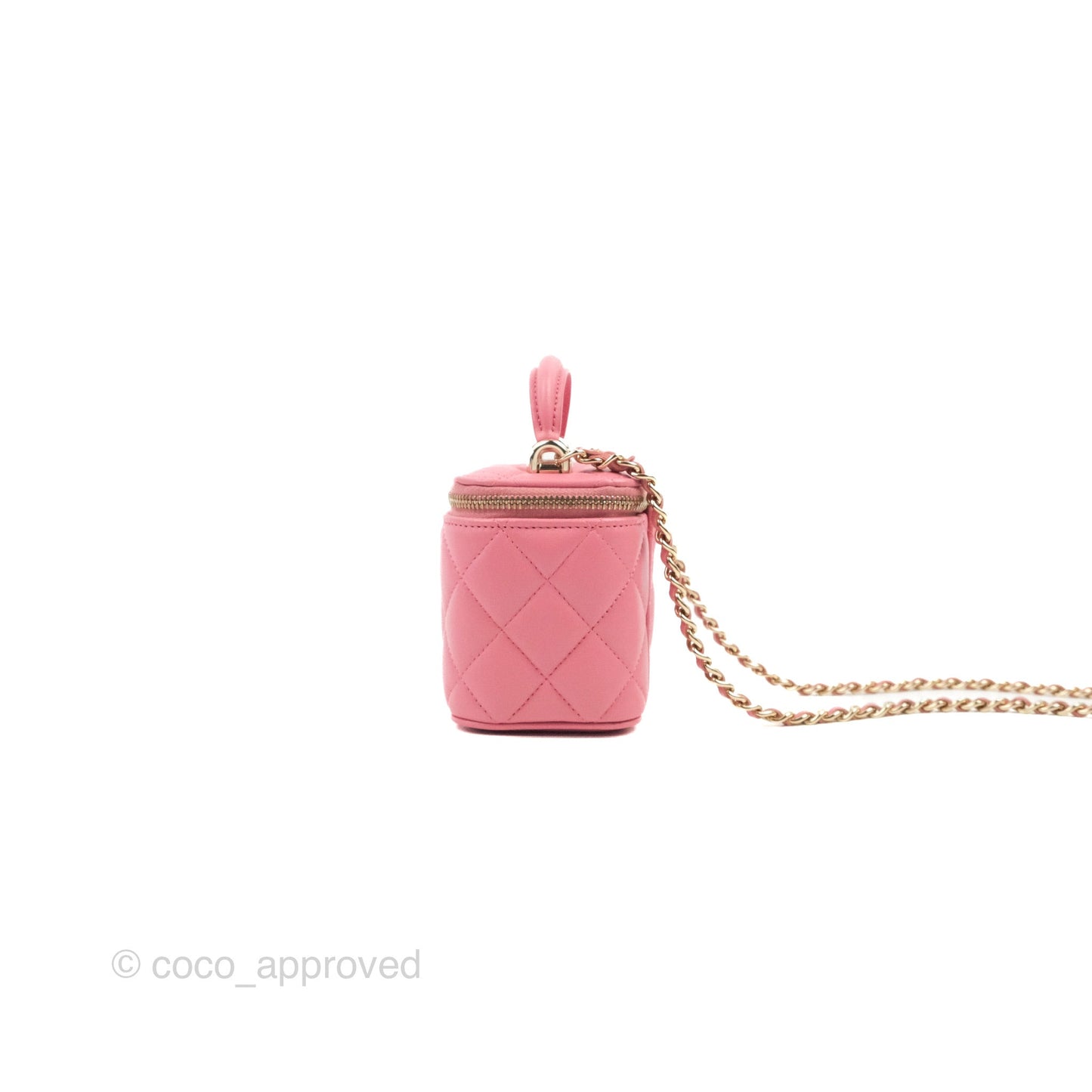 Chanel Mini Top Handle Vanity With Chain Pink Lambskin Gold Hardware