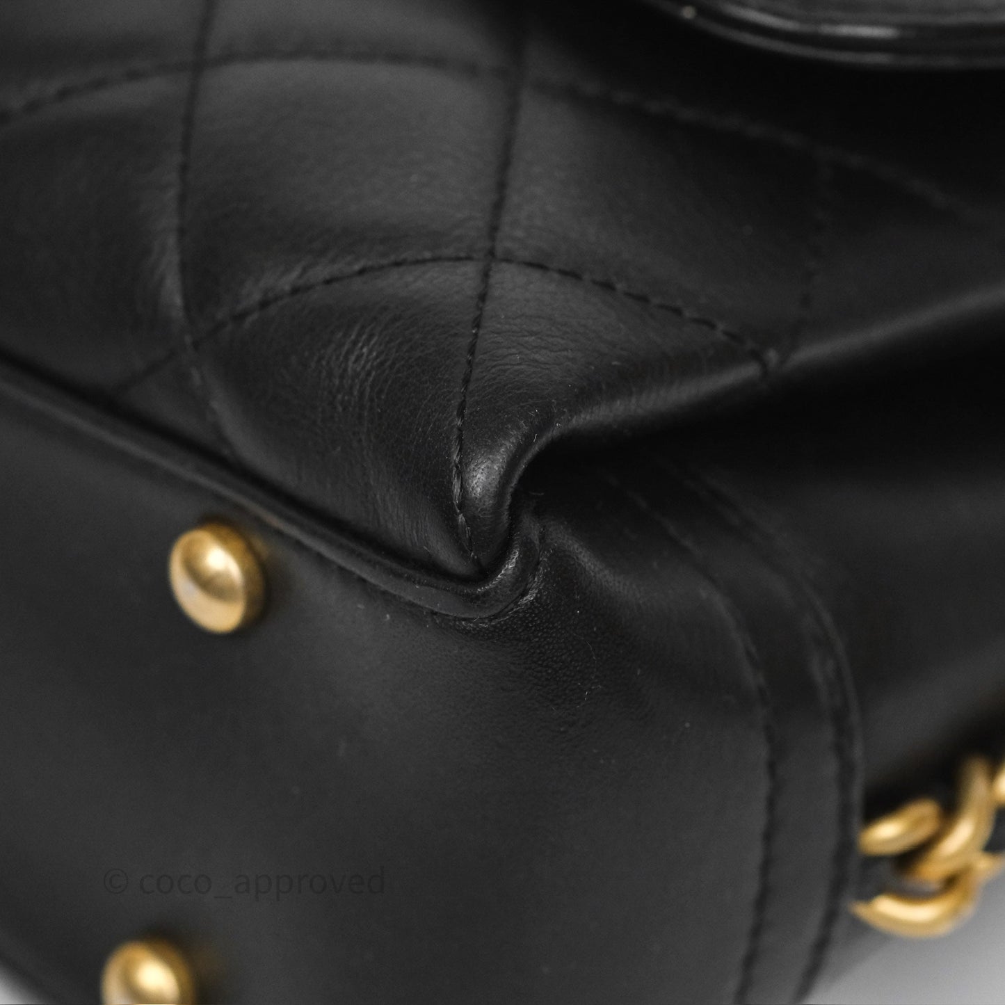 Chanel Side Chain Compartment Flap Black Calfskin Aged Gold Hardware